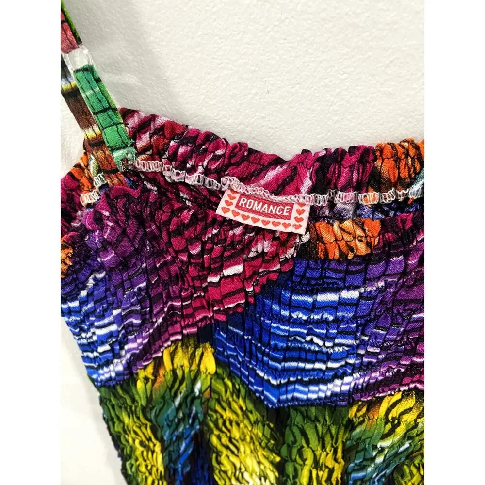Multicolor Pleated Maxi Dress with Spaghetti Straps - Picture 5 of 9